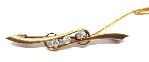 AUSTRALIAN Antique 15ct Gold & 3 Stone Diamond Brooch c.1900