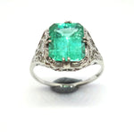 ANTIQUE 14ct White Gold & Emerald Ring c.1930 - VAL $14,000