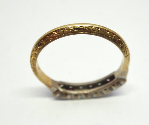ANTIQUE Engraved 18ct Yellow Gold, Ruby & Diamond Ring - VAL $2,500