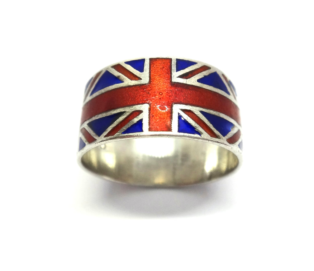 ANTIQUE Sterling Silver & Enamel Union Jack Ring
