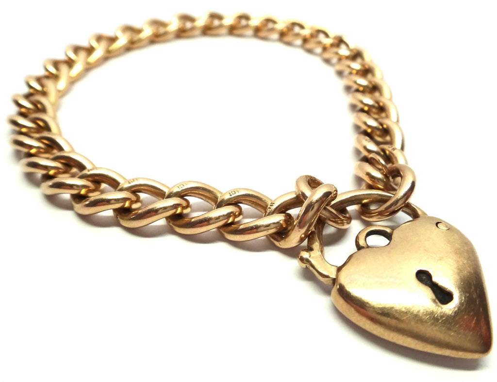 Heavy ANTIQUE 9ct Rose Gold Bracelet & Heart Lock c.1900