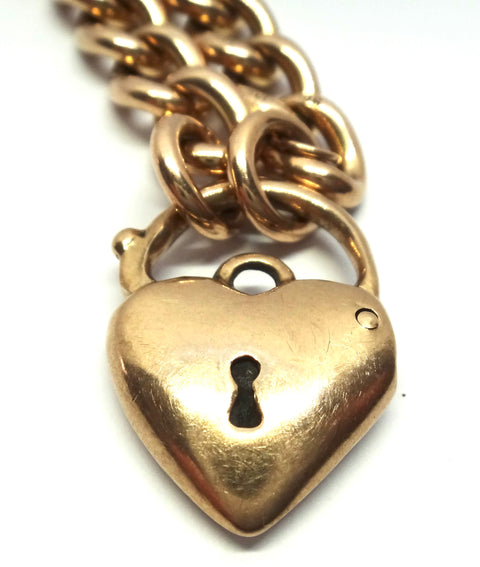 Heavy ANTIQUE 9ct Rose Gold Bracelet & Heart Lock c.1900