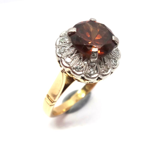 1950s 18ct Gold, Zircon & Diamond Ring - VAL $3,900
