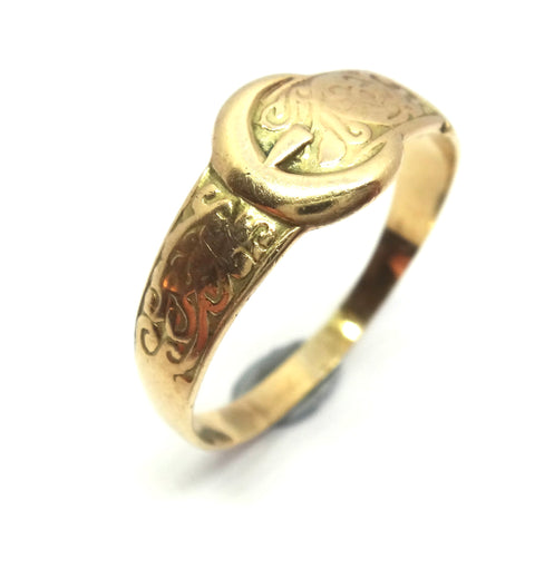 ANTIQUE 9ct Yellow Gold Patterned Buckle Ring c.1900