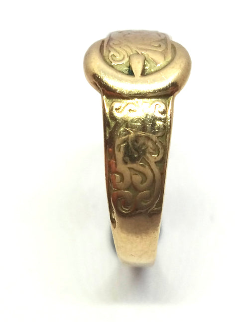 ANTIQUE 9ct Yellow Gold Patterned Buckle Ring c.1900