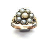 ANTIQUE 9ct Gold & Natural Pearl Flower Ring c.1860s