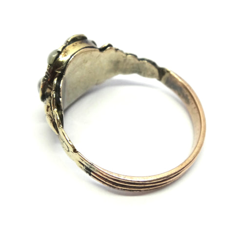 ANTIQUE 9ct Gold & Natural Pearl Flower Ring c.1860s