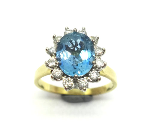 18ct Yellow Gold, AQUAMARINE & Diamond Ring - VAL $5,300