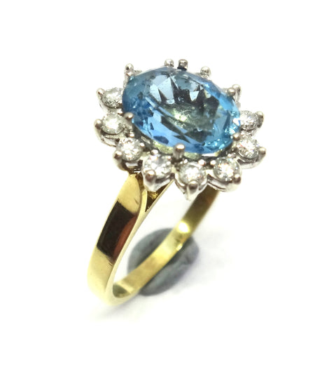 18ct Yellow Gold, AQUAMARINE & Diamond Ring - VAL $5,300