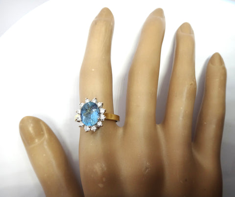 18ct Yellow Gold, AQUAMARINE & Diamond Ring - VAL $5,300