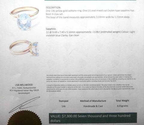 14ct Yellow GOLD & "Cornflower Blue" Ceylon Sapphire Ring - VAL $7,300