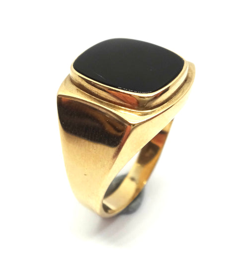 Chunky 9ct Yellow Gold & Onyx Signet Ring