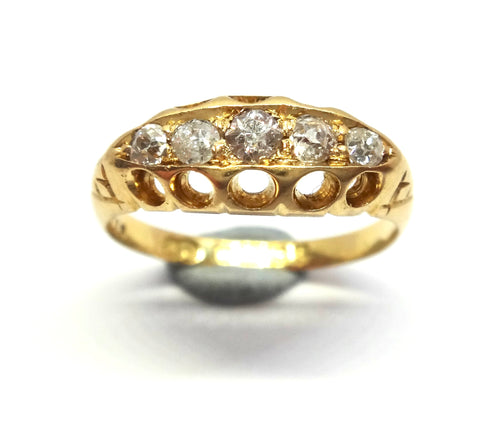 ANTIQUE 18ct Yellow Gold & 5 Stone Diamond Ring - Birmingham, 1908