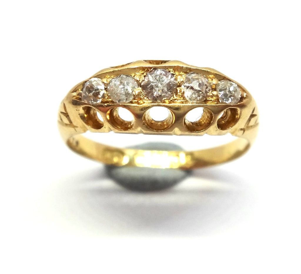 ANTIQUE 18ct Yellow Gold & 5 Stone Diamond Ring - Birmingham, 1908