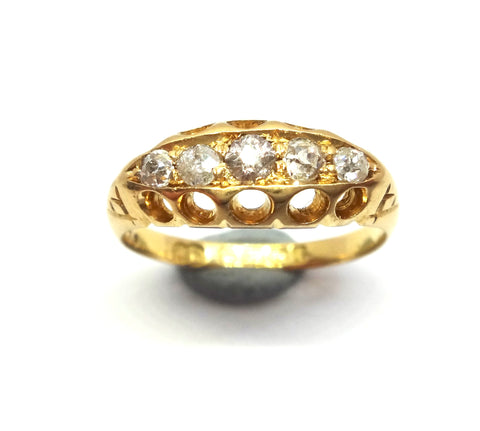 ANTIQUE 18ct Yellow Gold & 5 Stone Diamond Ring - Birmingham, 1908