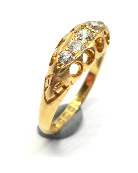 ANTIQUE 18ct Yellow Gold & 5 Stone Diamond Ring - Birmingham, 1908
