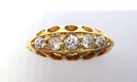 ANTIQUE 18ct Yellow Gold & 5 Stone Diamond Ring - Birmingham, 1908