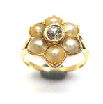 ANTIQUE 18ct Gold, Pearl & Diamond Flower Ring - VAL $3,600