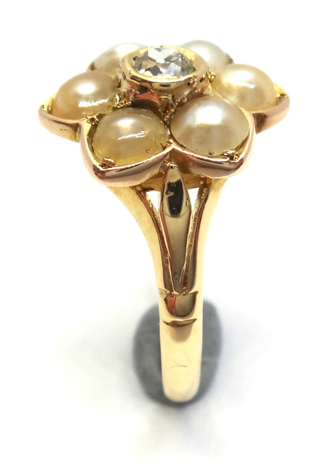 ANTIQUE 18ct Gold, Pearl & Diamond Flower Ring - VAL $3,600