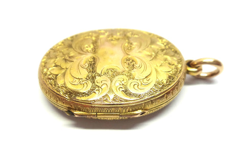 ANTIQUE 15ct Gold Engraved Locket Pendant