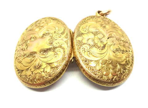 ANTIQUE 15ct Gold Engraved Locket Pendant