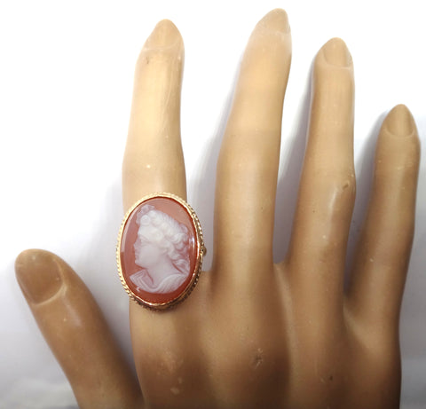 ANTIQUE 9ct Gold Hardstone Cameo Ring c.1900