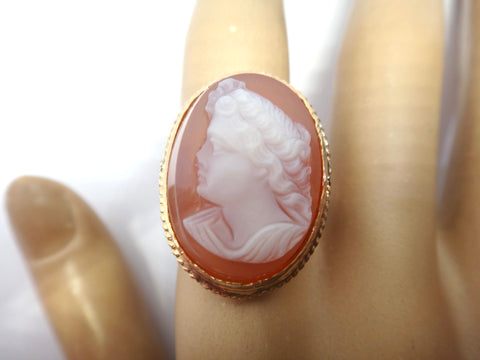 ANTIQUE 9ct Gold Hardstone Cameo Ring c.1900