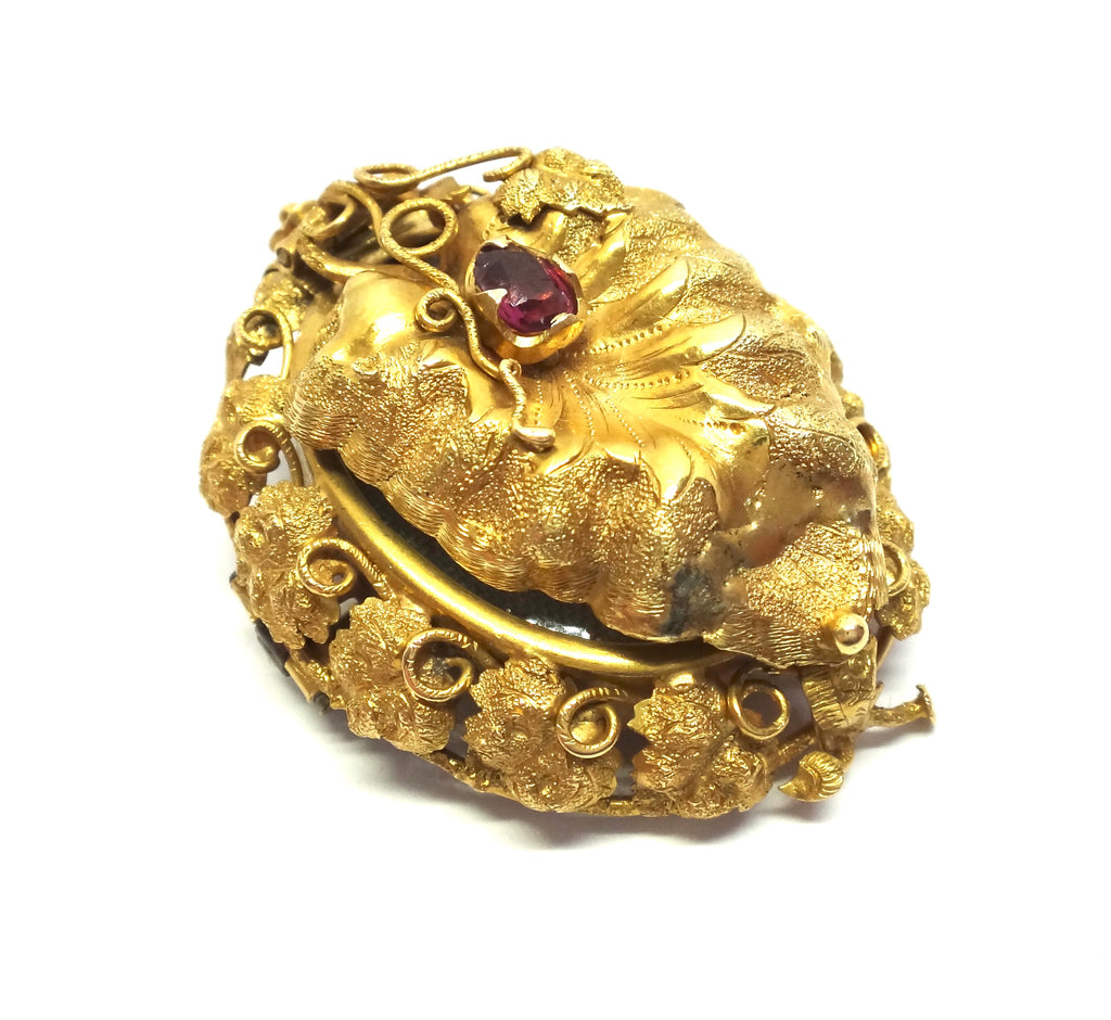 Australian ANTIQUE 18ct Gold & Garnet GOLDFIELDS Locket Brooch c.1865