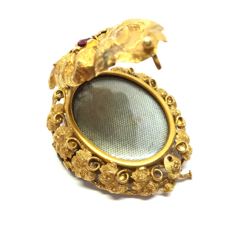 Australian ANTIQUE 18ct Gold & Garnet GOLDFIELDS Locket Brooch c.1865