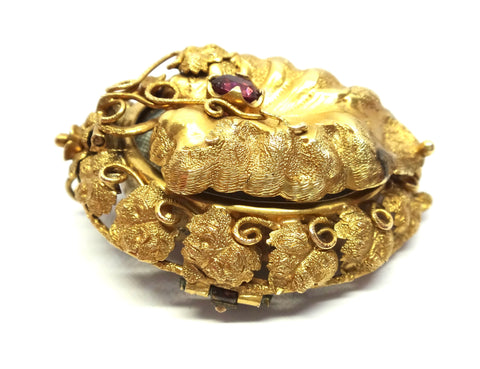 Australian ANTIQUE 18ct Gold & Garnet GOLDFIELDS Locket Brooch c.1865