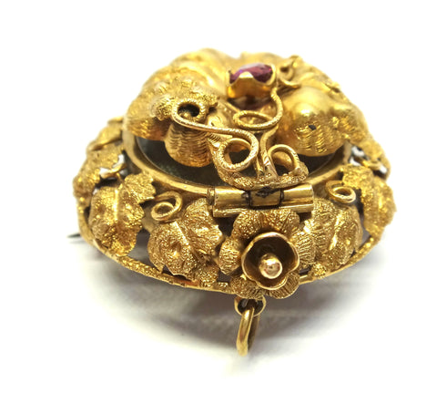 Australian ANTIQUE 18ct Gold & Garnet GOLDFIELDS Locket Brooch c.1865