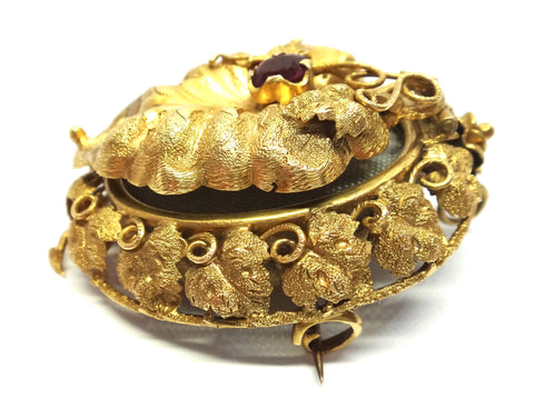 Australian ANTIQUE 18ct Gold & Garnet GOLDFIELDS Locket Brooch c.1865