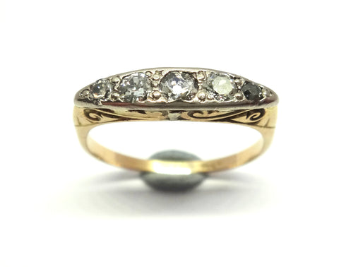 ANTIQUE 18ct Yellow Gold & 5 Stone Diamond Ring c.1900
