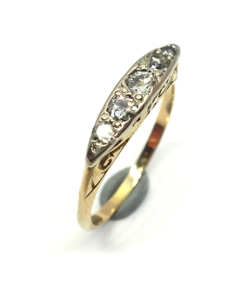 ANTIQUE 18ct Yellow Gold & 5 Stone Diamond Ring c.1900