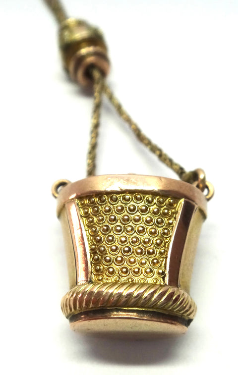 ANTIQUE 9ct Gold Flower Basket, Albertina Fob Chain c.1880