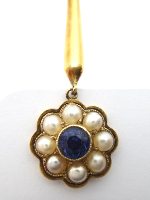 ANTIQUE 15ct Gold, Sapphire & Pearl Drop Necklace