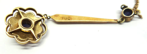ANTIQUE 15ct Gold, Sapphire & Pearl Drop Necklace