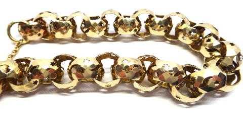 ANTIQUE 9ct Gold Pierced Link Bracelet with Cabochon Garnet Lock c.1850