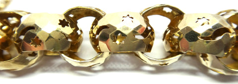 ANTIQUE 9ct Gold Pierced Link Bracelet with Cabochon Garnet Lock c.1850