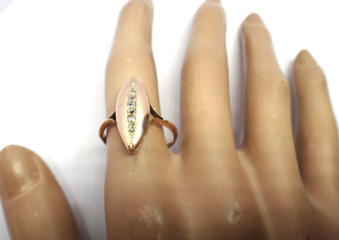 ANTIQUE 9ct Rose Gold & Diamond Navette Shaped Ring c.1900