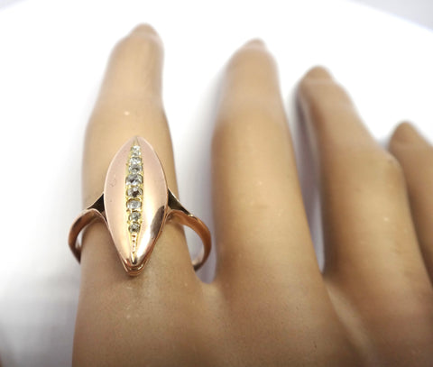 ANTIQUE 9ct Rose Gold & Diamond Navette Shaped Ring c.1900