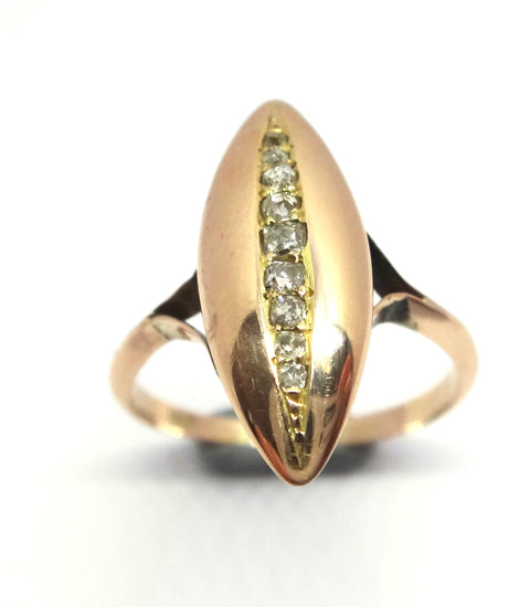 ANTIQUE 9ct Rose Gold & Diamond Navette Shaped Ring c.1900