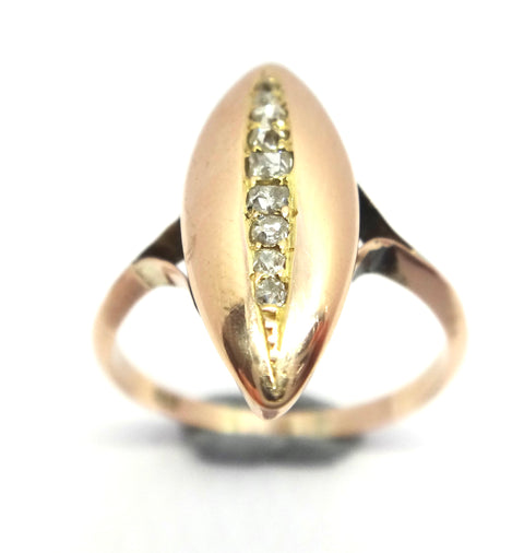 ANTIQUE 9ct Rose Gold & Diamond Navette Shaped Ring c.1900