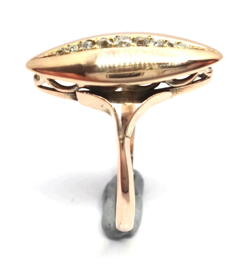 ANTIQUE 9ct Rose Gold & Diamond Navette Shaped Ring c.1900