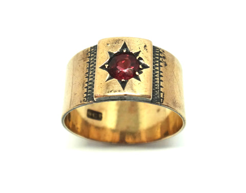 ANTIQUE 9ct Rose Gold & Garnet Cigar Band Ring c.1900