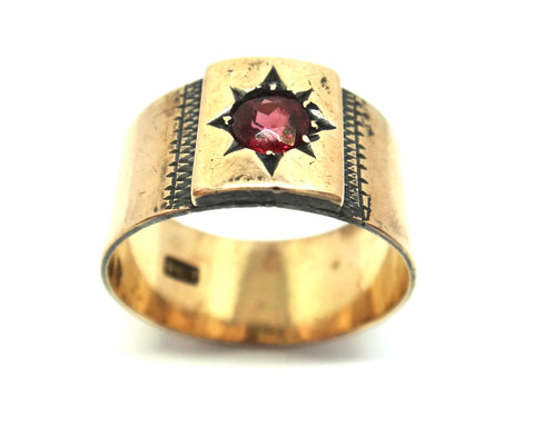 ANTIQUE 9ct Rose Gold & Garnet Cigar Band Ring c.1900