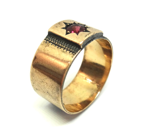 ANTIQUE 9ct Rose Gold & Garnet Cigar Band Ring c.1900