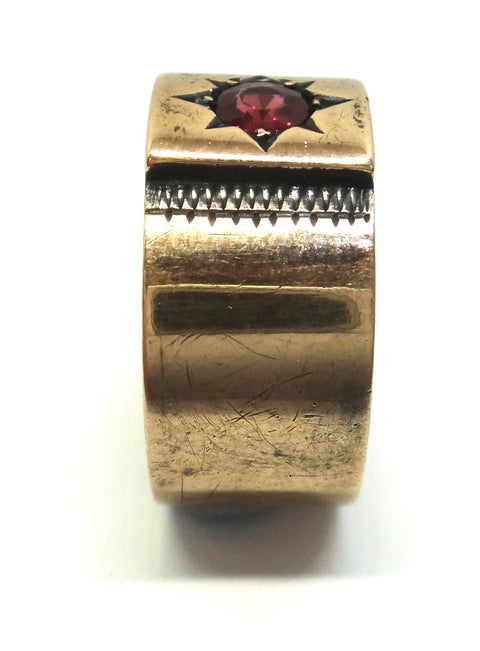 ANTIQUE 9ct Rose Gold & Garnet Cigar Band Ring c.1900
