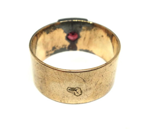 ANTIQUE 9ct Rose Gold & Garnet Cigar Band Ring c.1900