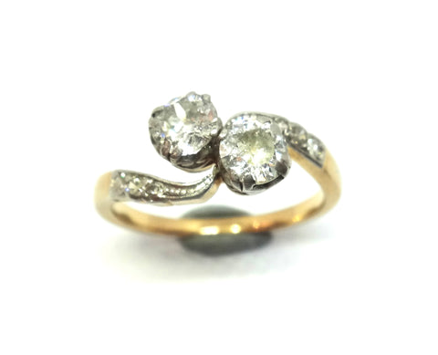 ANTIQUE 18ct Gold & Diamond Toi Et Moi Ring c.1915 - VAL $3,700